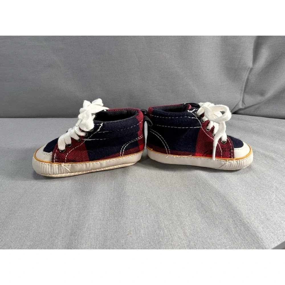 Baby‎ Gap Red And Blue Plaid Hi Top Sneaker Shoes 3-6 Months